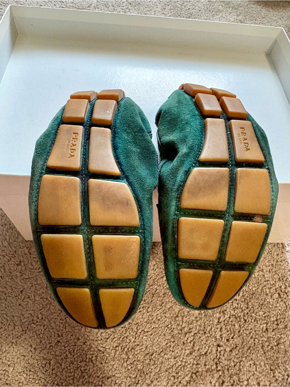 Prada Suede Loafers with Gold Logo - Picture 4 of 7